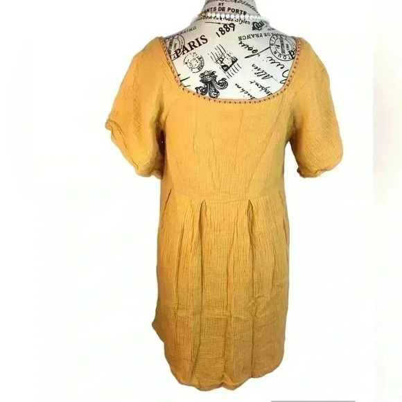 Andre By Unit Womens Medium Peasant Yellow Blouse Embroidered Lined S/S - Picture 2 of 6